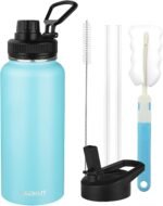 MEZMUT Insulated Water Bottle with Straw&2 Lids 32oz Metal Water Bottle Leakproof Travel Stainless Steel Water Bottles Reusable Double Wall Gym Sports Cup Flask for Camping Hiking, Blue - Image 2