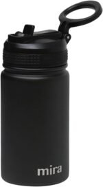 MIRA 12 oz Small Insulated Water Bottle for Cold Drinks | Leak-Proof Stainless Steel with Straw Lid for Travel, Hiking, Gym - Black - Image 2