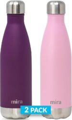 MIRA 2 Pack 17 oz Insulated Water Bottle - Stainless Steel Cola Shape Thermo - Double Wall Hot & Cold Flask (24Hr Cold/12Hr Hot) - Iris & Rose Pink - Image 2