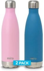 MIRA 2 Pack 17 oz Insulated Water Bottle - Stainless Steel Cola Shape Thermo - Double Wall Hot & Cold Flask (24Hr Cold/12Hr Hot) - Rose Pink & Hawaiian Blue - Image 2