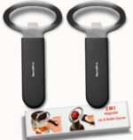 Magnetic 2-IN-1 Jar Opener, Bottle Opener, For Releasing Vacuum Seal, Heavy Duty Stainless Steel, Strong Magnet For Fridge, Great for Kids and Arthritis, 2-PCs, Black - Image 2