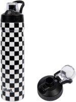 Magnetic Water Bottle with Straw 25 oz - Stainless Steel Insulated Tumbler for Gym & Bike (Fits Holders) - Leak Proof Pop-Up Lid, 2-in-1 Sip or Chug, Handle & Cute Black Checkered Print - Image 2
