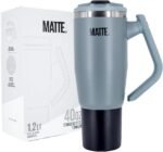 Matte 40 oz tumbler with handle and straw - Leak Proof Tumbler - Insulated Tumblers - Stainless Steel Tumbler - Hot and Cold Drinks (Steep Cliff Gray - 40oz) - Image 2