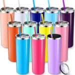 Mimorou 12 Pack Skinny Tumblers with Straws and Lids, 20 oz Stainless Steel Slim Double Wall Tumbler Vacuum Insulated Water Cup Travel Coffee Mug,12 Colors - Image 2