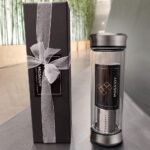 Modern Black Cylindrical Glass Travel Tea Mug with Infuser | BPA Free Double Wall Insulated 14 Ounce (A01) - Image 2