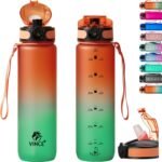 Motivational Water Bottle with Time Marker – BPA/BPS-Free Tritan Bottle – Leak-Proof Design with Straw & Fast Flow Lids – Perfect for Gym, Outdoor Sports, and Fitness (Gradient Orange/Green) - Image 2