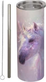 Mystical Unicorn Stainless Steel Insulated Tumbler with Lid - 20oz Dreamy Sparkle Travel Mug, Reusable Metal Straw & Brush, Double-Wall Vacuum Bottle Cup for Hot Cold Drinks,Gifts - Image 2