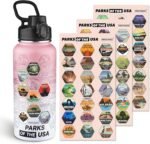 National Parks Water Bottle with 63 Waterproof Stickers,32oz Double Wall Vacuum Stainless Steel Wide Mouth Insulated Travel Water Bottle with Spout Lid,BPA-free and Leak-proof (32oz,Pink white) - Image 2