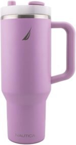 Nautica 40 oz Large Insulated Tumbler with Handle & Straw with screw on cap, Reusable Water Bottle Stainless Steel Travel Mug for Hot Cold or Iced Drink, BPA-Free, Fits Car Cup Holders (Violet) - Image 2