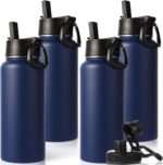 Neihepal 32 oz Insulated Water Bottles Bulk with 2 Lids (Straw & Spout Lid), Stainless Steel Double Wall Water Bottle, Keeps Cold 24H & Hot 12H (Navy,4 Pack) - Image 2