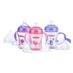 Nuby 3 Piece Natural Touch 3 Stage Wide Neck Breast Size Bottle-to-Cup, Girl - Image 2