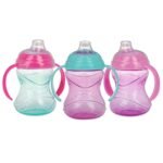 Nuby Clik-It Grip N' Sip Soft Spout No-Spill Training Sippy Cup with Handles - (3-Pack) 10 oz - 4+ Months - Aqua/Purple/Pink - Image 2
