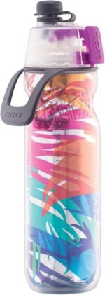 O2COOL Mist 'N Sip Misting Water Bottle 2-in-1 Mist And Sip Function With No Leak Pull Top Spout Reusable Sports Water Bottle - 20 oz (Palm Leaf) - Image 2
