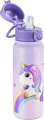 OLDLEY 20 Oz Insulated Stainless Steel Water Bottle For Kids, With Straws Leak-proof, Kids Water Bottles For School Boys Girls,Magic Unicorns - Image 2
