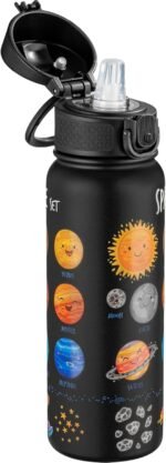 OLDLEY 20 Oz Insulated Stainless Steel Water Bottle For Kids, With Straws Leak-proof, Kids Water Bottles For School Boys Girls,Space Planet - Image 2