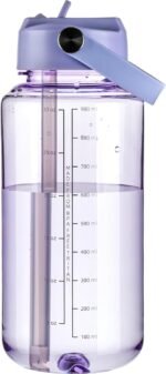 OLDLEY 32 oz Clear Water Bottle with Straw,Tritan BPA-Free, Wide Mouth, Leak Proof - for Gym, Travel, Home, School, Office (Purple) - Image 2