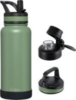OLDLEY 32 oz Insulated Water Bottle With Straw, Stainless Steel Sports Water Cup Flask with 3 Lids(Straw, Spout and Handle Lid) Double Walled Travel Thermal Canteen Mug,Army Green - Image 2