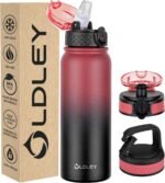 Oldley Insulated Water Bottle 20oz Water Bottles with Straw, Stainless Steel Water Bottle with 3 Lids, Double Wall Vacuum Bottles for Adult Kids, Sports Bottles for School Travel,Red-black - Image 2