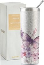 Onebttl Purple Butterfly Gifts for Butterfly Lovers for Women & Girls, 20oz/590ml Stainless Steel Tumbler with Lid, Perfect for Birthday, Christmas, Mother's Day - Flower - Image 2