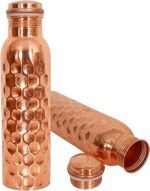 PRECIOSO Pure Copper Diamond Cut Hammered Water Bottle 950 ml – Leak proof Ayurvedic hydration for Yoga, Office & Travel | Eco Friendly Daily Use - Image 2