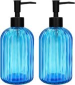 Pack of 2 Glass Soap Dispenser with Black Pump, 400 ml Refillable Pump Dispenser for Kitchen, Bathroom, Order, Laundry Room, Liquid Glass Bottle for Washing Up Liquid, Shampoo, Conditioner (Blue) - Image 2