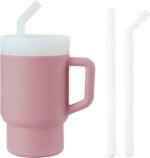 PandaEar Kids Tumbler Silicone Toddler Cup with Straw and Handle, 9.5oz Spill-Proof Training Cup for Baby, BPA-Free, Easy to Clean -Blue (Pink) - Image 2