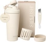 Paradise Shaker Bottle 24 oz, Insulated Stainless Steel Protein Shaker, Dishwasher Safe, with Lid Brush & Protective Boot, Leakproof Twist-Off Chug Cap, Warm Gray, Joshua Dusk - Image 2