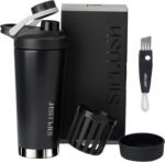 Paradise Shaker Bottle, 24 oz Insulated Stainless Steel Protein Shaker with Lid Brush & Protective Boot, Leakproof Twist-Off Cap, Onyx Silver with Mirror-Finish Bottom, Hollywood Noir - Image 2