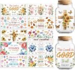 Peacoblue UV DTF Cup Wraps Transfer Stickers Bible and Flowers Pattern, 10 Sheets Waterproof Custom Vinyl Transfer Sticker 16oz Coffee Glass Cup Tumbler Bottle Mug Decals for Men Women - Image 2