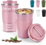 Personalized Coffee Mug, Custom Tumbler with Name Text Logo Vacuum Insulated Coffee Mug Spill Proof Reusable Coffee Travel Mug for Keep Hot/Ice Coffee, Tea, and Beer,Pink - Image 2