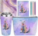 Personalized Gifts Monogrammed Birthday Gifts for Women, Mama New Mom Thanksgiving Wedding Christmas Initial 20 oz Tumbler, Makeup Bag Cup Pens Journal Notebook 6 Set, (Aesthetic Purple Flower L) - Image 2