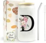 Personalized Gifts for Women,16 oz Custom Mug, Monogrammed Initial Glass Cups with Lids and Straws, Cute Glass Coffee Tumbler, Personalized Gifts for Christmas, Birthday (D) - Image 2