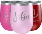Personalized Wine Tumblers, 12 oz Light Pink, 12 Designs, Stainless Steel Custom Wine Tumblers, Double-Wall, Vacuum Insulated, Personalized Gifts for Women - Image 2