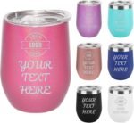 Personalized Your Text & Logo Wine Tumblers 12 oz. Laser Engraved Stainless Steel Vacuum Insulated Travel Mug with Lid, Custom Birthday Gift for Him, Her - Image 2