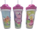 Playtex Baby Sipsters Straw Sippy Cup for 12+ Months, 9 Ounce (3 Count), Pink Butterfly, Owl, & Princess Designs, Insulated Toddler Water Bottle for Kids, Spill-Proof Cups for Toddlers 1-3, Stage 3 - Image 2