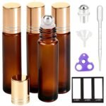 PrettyCare 4 Pack Amber Glass Oil Roller Bottles for Essential Oils 10ml, Roll On Bottles with Stainless Steel Roller Ball Leak-Proof Perfume Travel Refillable Bottle Empty, Beauty & Personal Care - Image 2