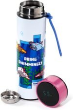 Puckator Minecraft Axolotl Hot & Cold Digital Thermometer Bottle - Reusable Insulated Active Water Bottle Flask for Girls and Boys with A Carry Handle & Straw - Bpa Free - for School Nursery - Image 2