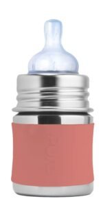 Pura Kiki 5oz/150ml Stainless Steel Anti-Colic Infant Bottle w/Silicone Natural Vent Nipple & Sleeve, 100% Plastic-Free, MadeSafe Certified, Medical-Grade Silicone - Rose Sleeve - Image 2