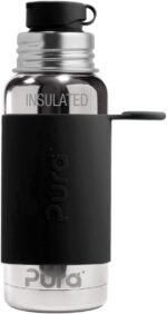 Pura Sport 16oz/473ml Insulated Bottle w/Sleeve & Silicone Big Mouth Top - Stainless Steel, Warm & Cold, Leak-Proof & Spill-Proof for Kids, Toddlers, Preschoolers - Black - Image 2