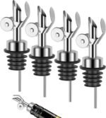 QPIX DIGITAL Liquor Bottle Pourers Auto Flip Olive Oil Spouts Weighted Stainless Steel Alcohol Dispenser Liquor Pour Spouts for Bottles Olive Oil Pourer with Funnel & Brush Pack of 4 Silver - Image 2