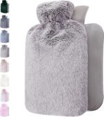 Qomfor Hot Water Bottle with Soft Cover - 1.8L Large - Classic Hot Water Bag for Pain Relief, Neck and Shoulders, Feet Warmer, Menstrual Cramps, Hot and Cold Therapy - Great Gift - Light Grey - Image 2