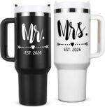 Qtencas Mr and Mrs Gifts, Wedding Gifts for Couples 2026, Mr & Mrs Insulated Tumblers Set, Anniversary Engagement Wedding Gift for Newlyweds Couples Bride and Groom (Black & White) - Image 2