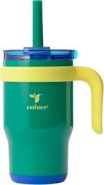 REDUCE 14 Oz Coldee Kids Tumbler with Lid and Straw - Coldee Insulated Travel Mug - Spill-Proof, Sweatproof Stainless Steel, BPA-Free - Includes Handle, Reusable Silicone Straw - Camp Green - Image 2