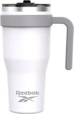 Reebok Stainless Steel Tumbler With Handle - 40oz Two Tone - Double Wall Vacuum Insulated - Leak Proof For Men & Women (White/Grey) - Image 2