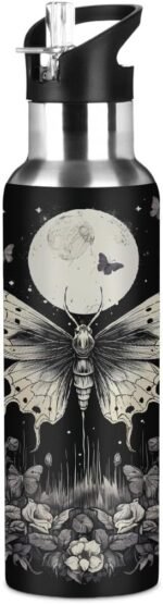 Retro Butterfly Moon Flower Water Bottle 20 oz Insulated Water Bottles with Straw Leakproof Vacuum Thermal Stainless Steel Water Bottle for Kids Adults - Image 2