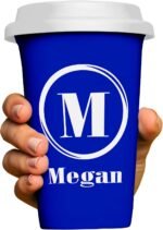 Reusable Double Wall Travel Tumbler Cup Name Design Engraved Custom 14oz Ceramic Coffee Mug with White Silicone Lid for Caffeine Lover - Image 2