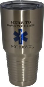 Rogue River Tactical Funny EMT EMS Here to Save Large 30oz Travel Tumbler Mug Cup w/Lid PAramedic Joke Gag Gift - Image 2