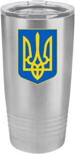 Rogue River Tactical Ukraine Flag 20 Oz. Stainless Steel Travel Tumbler Mug Cup w/Lid Vacuum Insulated Hot or Cold Coat Of Arms - Image 2