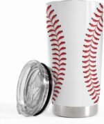 SANDJEST Baseball Tumbler Cup 20oz Stainless Steel Insulated Travel Mug Tumblers Cup Baseball Gift for Women Men Mom Gifts for Birthday Christmas - Image 2