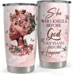 SANDJEST Black Woman Tumbler 20oz Stainless Steel Insulated Coffee Travel Mug Cup for Women Girls Gifts for Birthday Christmas - Image 2